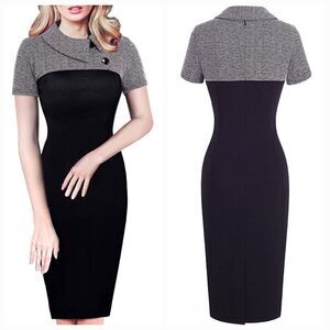 🩵NWT Black & Gray Colorblock Business Retro Fitted Dress Small